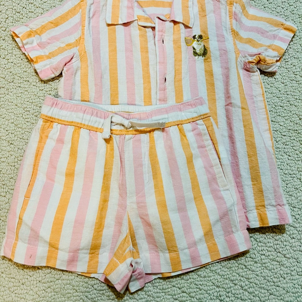 Janie and Jack Pink and Yellow Striped Button Down Shirt